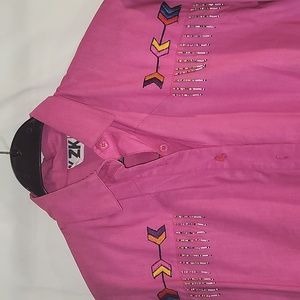 Vintage KZK Women's Western Embroidered Pink Longsleeve Shirt (M)